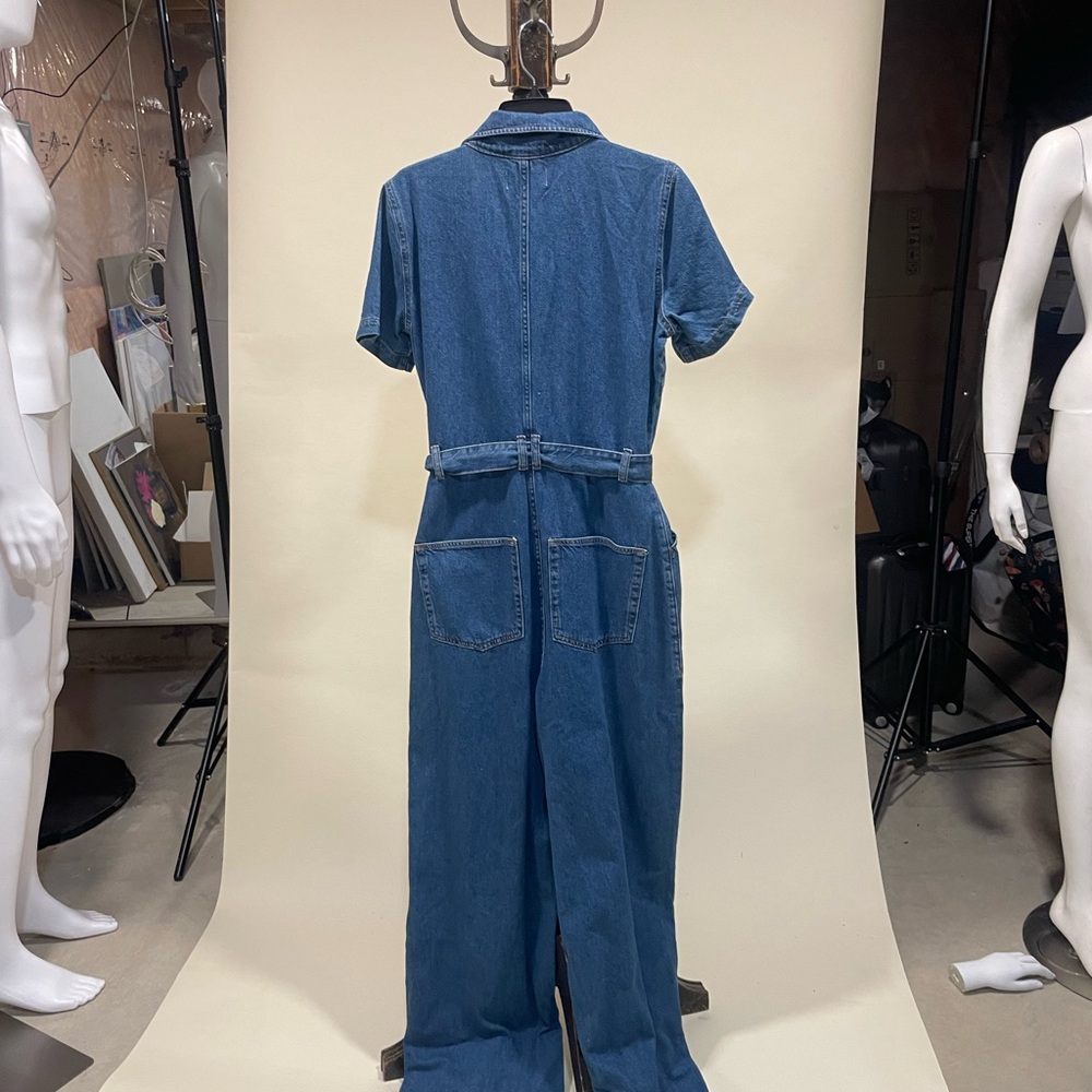 Reformation Cassidy Jumpsuit in Denim Blue Wide leg 10 belt - Picture 5 of 10